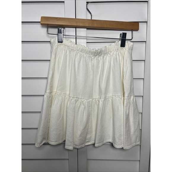 Brandy Melville Kenzo Linen Blend Ruffle Pull On Mini Skirt Size Small Cream - Picture 5 of 10